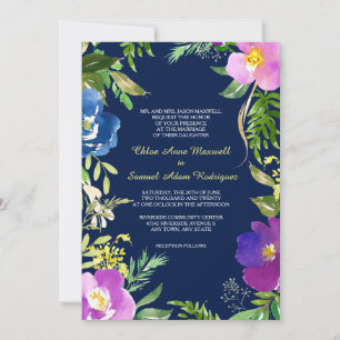 Convites Casamento Floral Marinho Azul Violeta Moderna