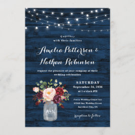 Convites Casamento Floral Marinho Russo Azul e Borgonha Blu