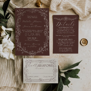Convites Casamento Floral Marrom Chocolate Chique Dinheiro