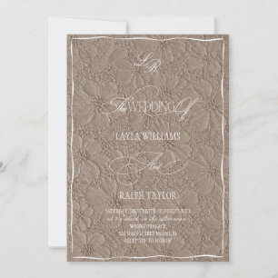 Convites Casamento Floral Marrom Claro Monograma Luxuoso