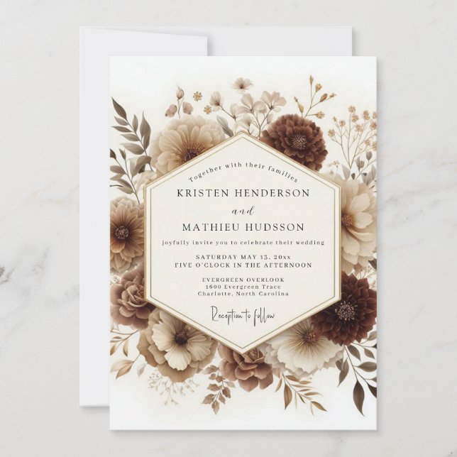 Convites Casamento Floral Marrom da Floresta (Frente)