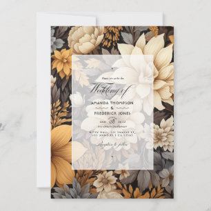 Convites Casamento Floral Marrom Dourado na Primavera