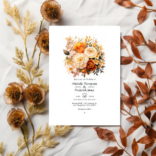Convites Casamento Floral Marrom Dourado na Primavera