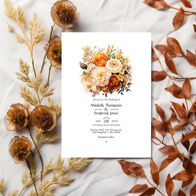 Convites Casamento Floral Marrom Dourado na Primavera (Criador carregado)