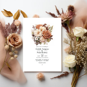 Convites Casamento Floral Marrom e Bege de Verão