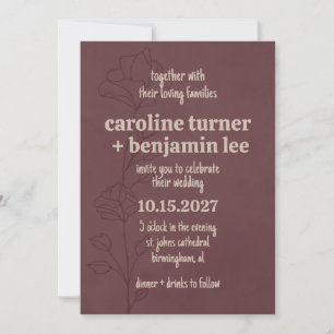 Convites Casamento Floral Marrom Elegante
