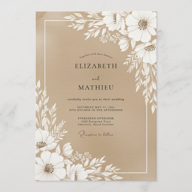 Convites Casamento Floral Marrom Floresta (Frente)