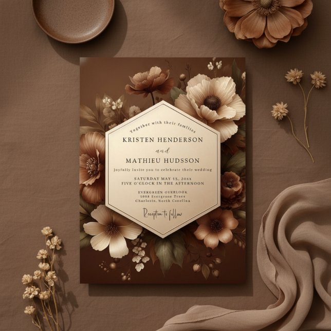 Convites Casamento Floral Marrom Romântico na Floresta (Criador carregado)