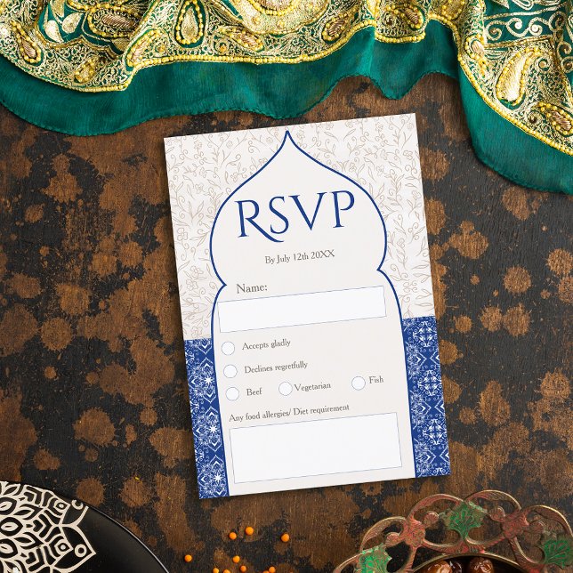Convites Casamento floral marroquino azul rsvp (Criador carregado)