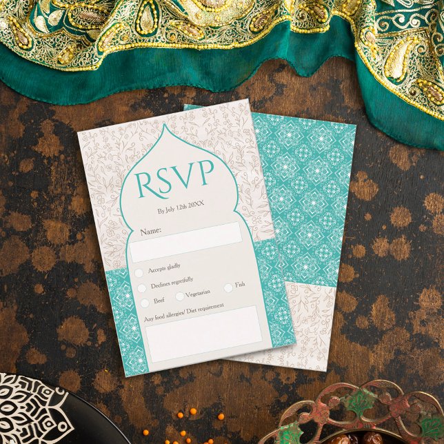 Convites Casamento floral marroquino Turquoise Rsvp (Criador carregado)