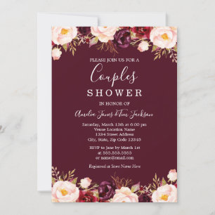 Convites Casamento Floral Marsala Borgonha Casais Chuveiro