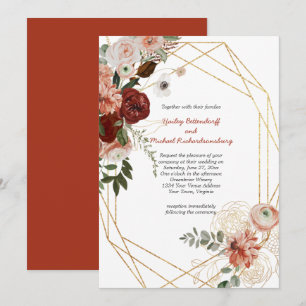 Convites Casamento Floral Marsala Borgonha Triple Gold Fram