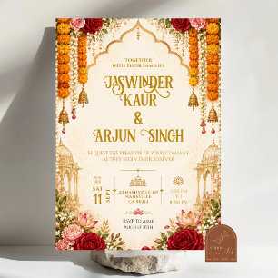 Convites Casamento Floral Marygold Rose Indiano
