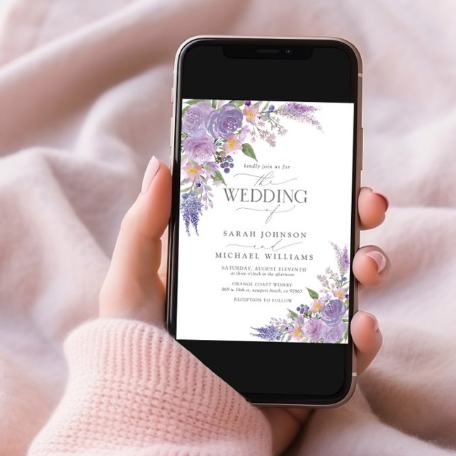 Convites Casamento Floral Mauve Script da Lavanda Lilac Mod (Criador carregado)