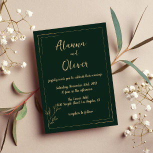 Convites Casamento floral mauve verde de ouro minimalista