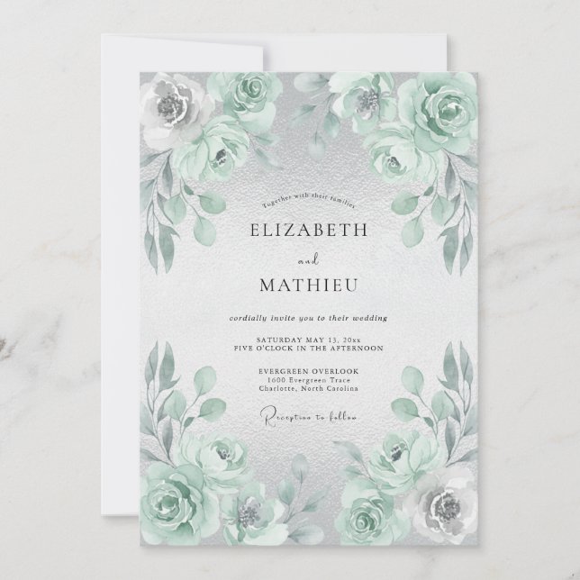 Convites Casamento Floral Menta (Frente)