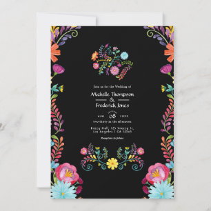 Convites Casamento Floral Mexicano Colorido em Aquarela
