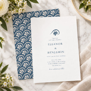 Convites Casamento Floral Minimalista Azul Ardesia Escandin
