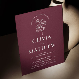 Convites Casamento Floral Minimalista Burgundy   QR e Foto