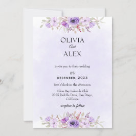 Convites Casamento Floral Minimalista Clássico Roxo