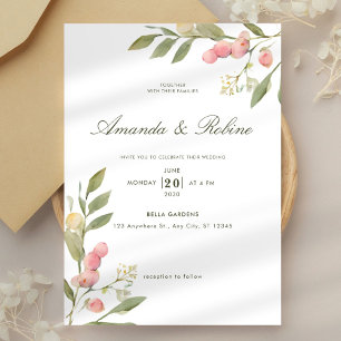 Convites Casamento Floral Minimalista de Blush Watercolor