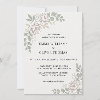 Convites Casamento Floral Minimalista Elegante