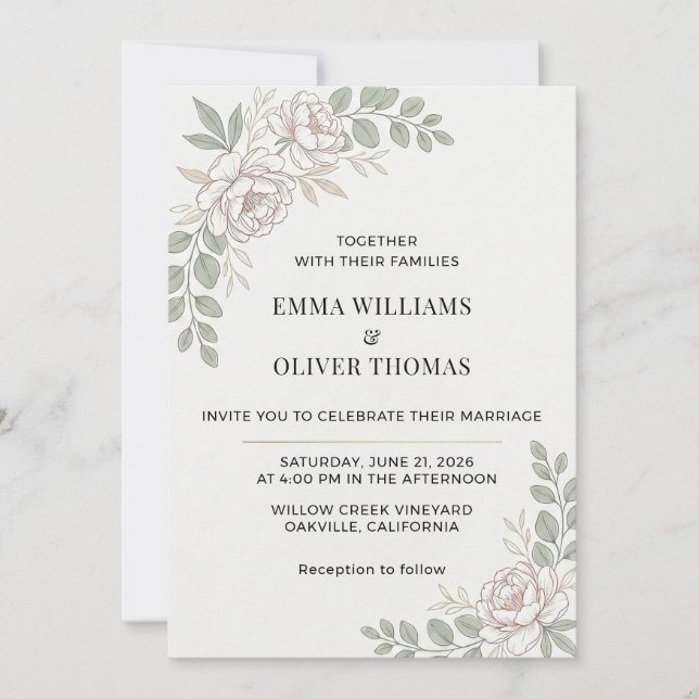 Convites Casamento Floral Minimalista Elegante (Frente)