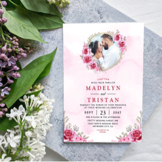 Convites Casamento Floral Minimalista em Dourado Rosa