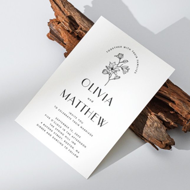 Convites Casamento Floral Minimalista Moderno. Código QR &  (Criador carregado)
