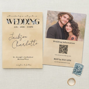 Convites Casamento Floral Minimalista Moderno com Código QR