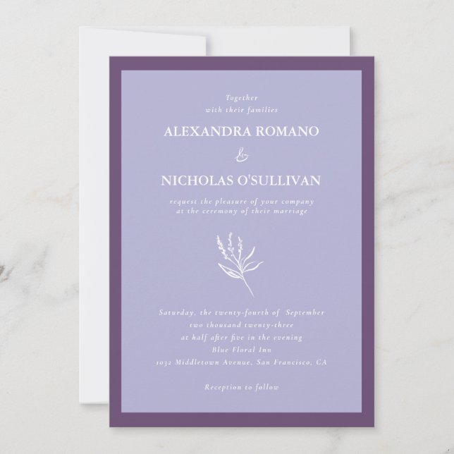 Convites Casamento Floral Minimalista Roxo lavanda (Frente)