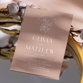 Convites Casamento Floral Mínimo Caloroso. QR e Foto