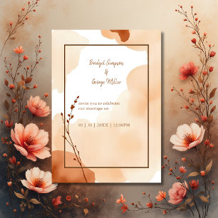 Convites casamento floral mínimo de abstrato boho castanho