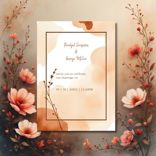 Convites casamento floral mínimo de abstrato boho castanho (Criador carregado)