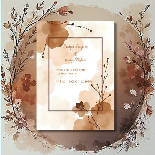 Convites casamento floral mínimo de abstrato boho castanho