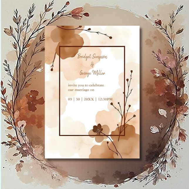 Convites casamento floral mínimo de abstrato boho castanho (Criador carregado)