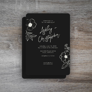 Convites Casamento Floral Mínimo de Black Noir
