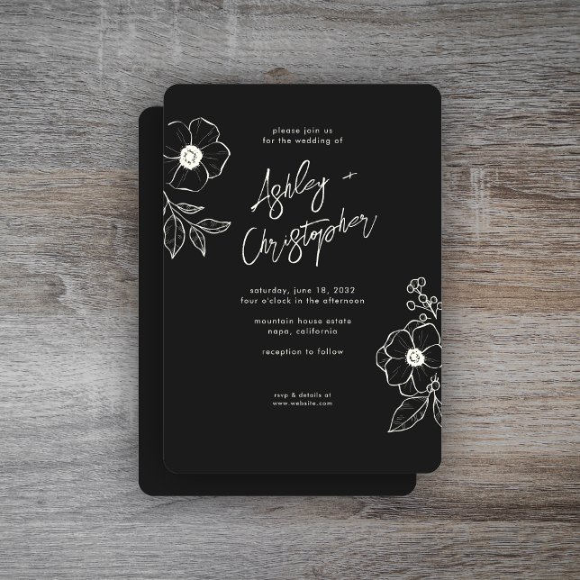 Convites Casamento Floral Mínimo de Black Noir (Criador carregado)
