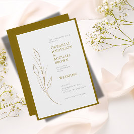 Convites Casamento Floral Mínimo de Cinza Dourada Elegante 