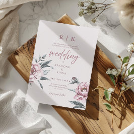 Convites Casamento Floral Mínimo Dusky Pink Pink Elegante