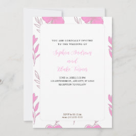 Convites Casamento Floral Mínimo Rosa Brilhante e Castanho