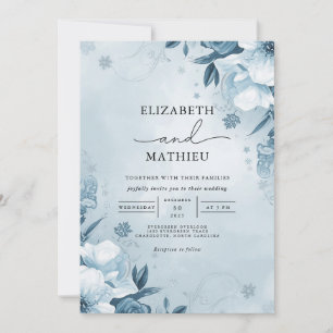 Convites Casamento Floral Misty Blue Watercolor