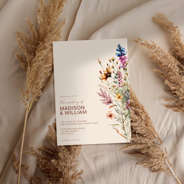 Convites Casamento Floral Modern Boho Wildflower (Criador carregado)
