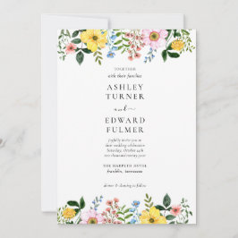 Convites Casamento Floral Moderno Amarelo Azul Rosa Primave