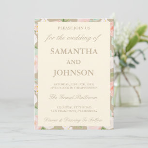Convites Casamento Floral Moderno Bege Marrom Vintage Marfi
