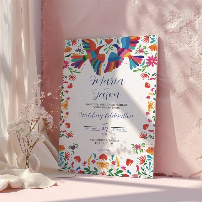 Convites Casamento Floral Moderno Boda Mexicano Fiesta Colo (Mexican Fiesta Colorful Floral Modern Boda Wedding Invitation)