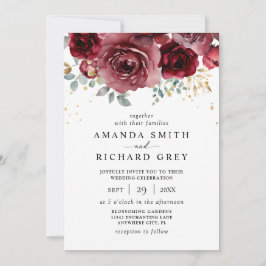 Convites Casamento Floral Moderno Boho Burgundy Vermelho e