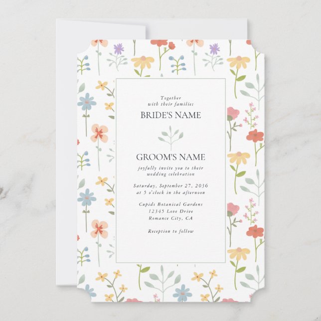 Convites Casamento Floral Moderno Boho Chic Wildflower (Frente)