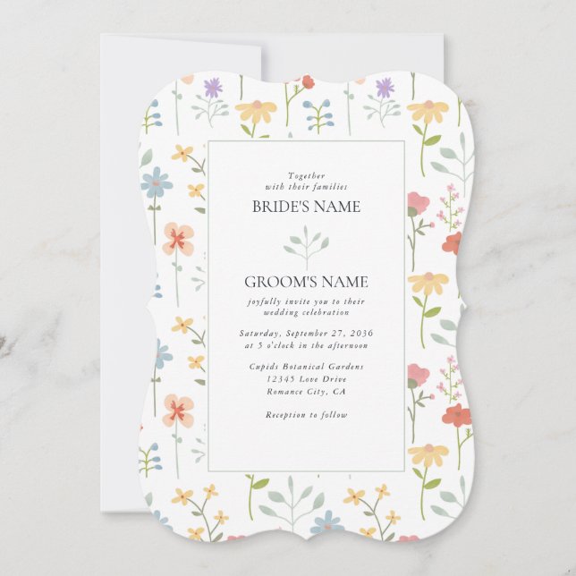 Convites Casamento Floral Moderno Boho Chic Wildflower (Frente)