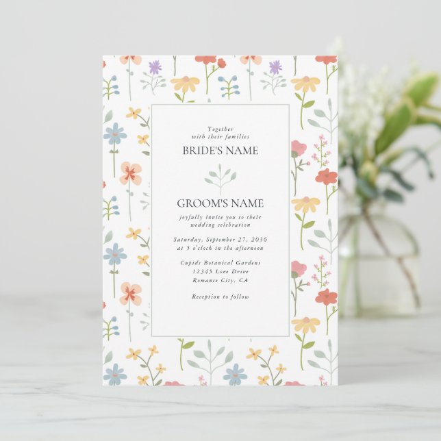 Convites Casamento Floral Moderno Boho Chic Wildflower (Em pé/Frente)